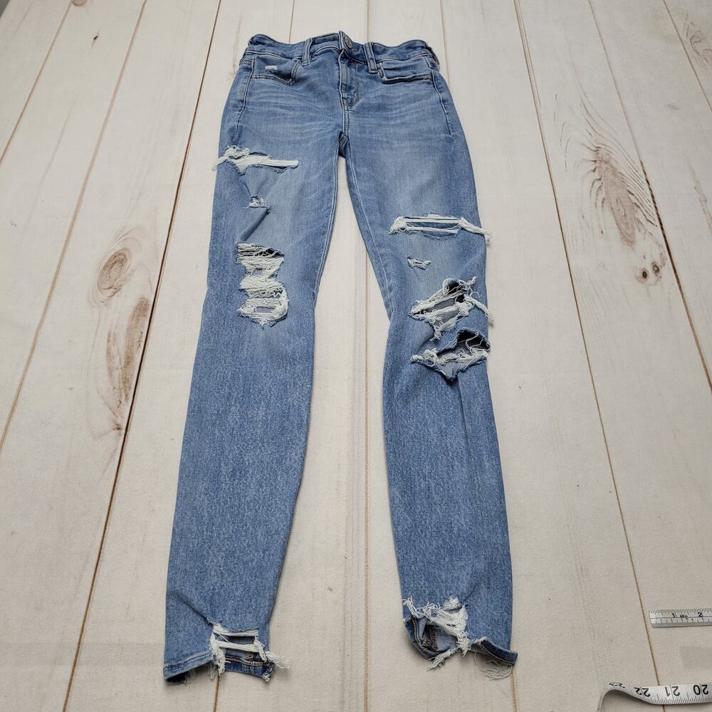 American Eagle AEO HI-Rise jeggings jeans high rise stretch ripped 0 long